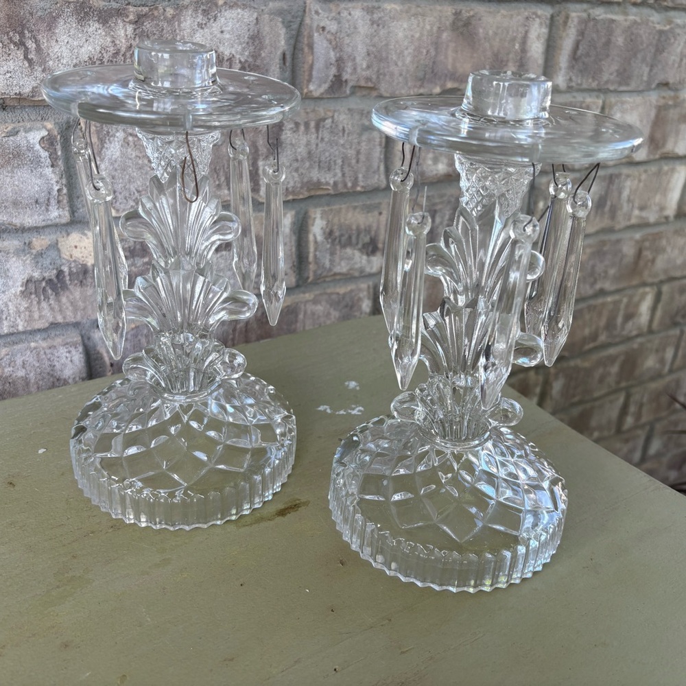 2-Art Deco Crystal Glass Candle Holder Mantle Lusters Dazzling Sparkles